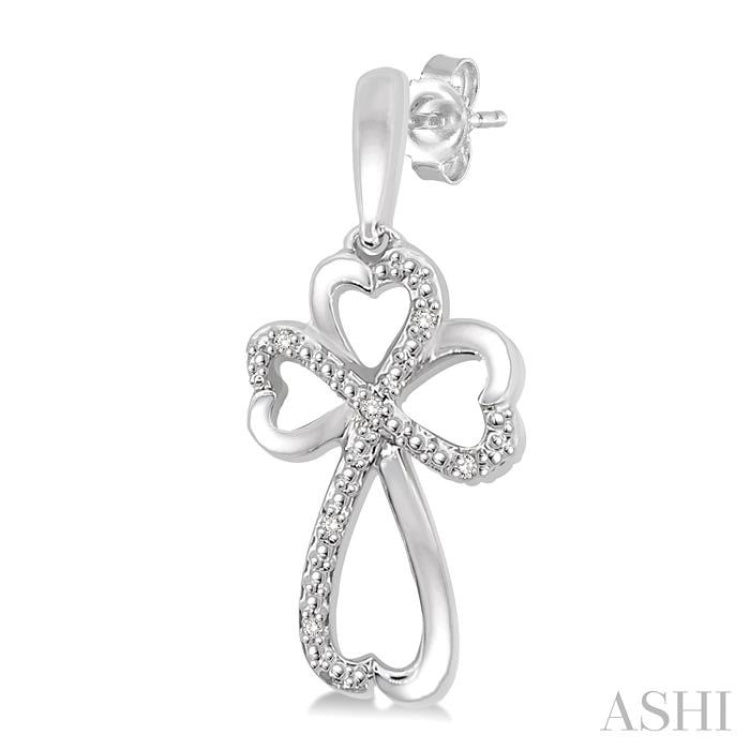 Silver Heart Shape Diamond Fashion Cross  Earrings