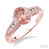 8x6 MM Oval Shape Morganite and 1/10 Ctw Diamond Ring in 14K Rose Gold