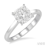 1/2 Ctw Round Cut Diamond Square Shape Lovebright Ring in 14K White Gold