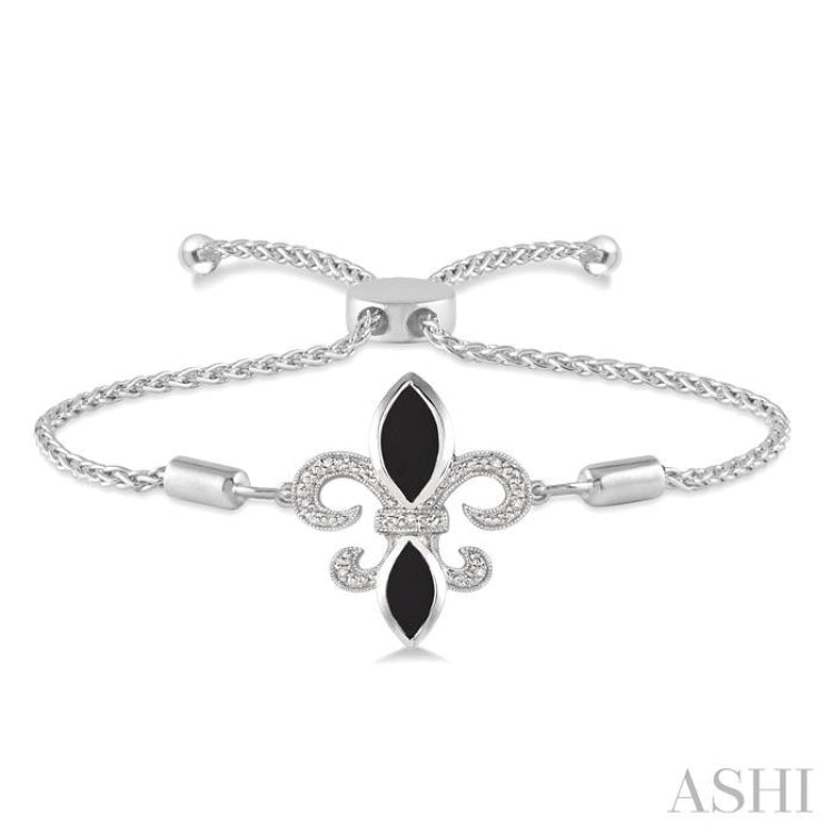 Silver Fleur De Lis Diamond & Gemstone Lariat Bracelet