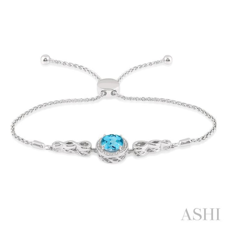 Oval Shape Silver Diamond & Gemstone Lariat Bracelet