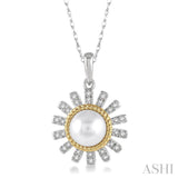 1/8 ctw Sunflower 7x7mm Pearl & Round Cut Diamond Pendant With Chain in 10K White and Yellow Gold