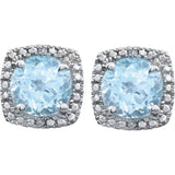 Round 4-Prong Halo-Style Birthstone Stud Earrings