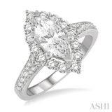 3/4 ctw Marquise Shape Two-Tier Mount Round Cut Diamond Semi-Mount Engagement Ring in 14K White Gold