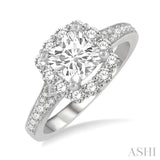 5/8 ctw Cushion Shape Two-Tier Mount Round Cut Diamond Semi-Mount Engagement Ring in 14K White Gold