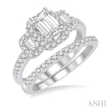 1 1/10 ctw Diamond Bridal Set with 1 ctw Emerald Cut Engagement Ring and 1/8 ctw Wedding Band in 14K White Gold