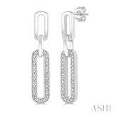 Silver Paper Clip Long Diamond Earrings