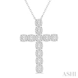1 Ctw Lovebright Round Cut Diamond Cross Pendant in 14K White Gold with chain