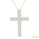 3/4 Ctw Lovebright Round Cut Diamond Cross Pendant in 14K Yellow and White Gold with Chain
