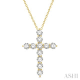 4 Ctw Round Cut Diamond Cross Pendant in 14K Yellow Gold with Chain