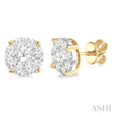 2 1/10 Ctw Lovebright Round Cut Diamond Earrings in 14K Yellow and White Gold