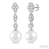 1/3 ctw 7X7MM Pearl and Round Cut Diamond Drop Earring in 14K White Gold